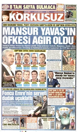 Korkusuz Gazetesi 24 Eylül 2026 günün manşeti