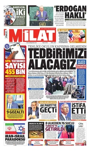 Milat Gazetesi 24 Eylül 2026 günün manşeti