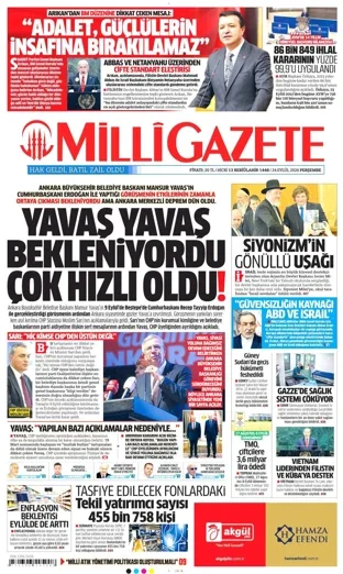 Milli Gazete 24 Eylül 2026 günün manşeti