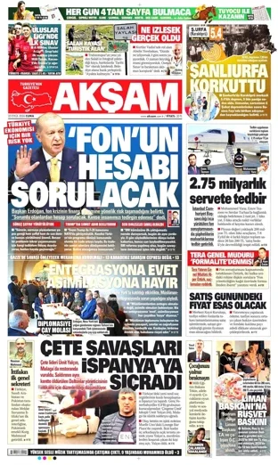 Akşam Gazetesi 25 Eylül 2026 günün manşeti