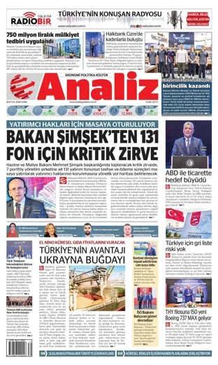 Analiz Gazetesi 25 Eylül 2026 günün manşeti