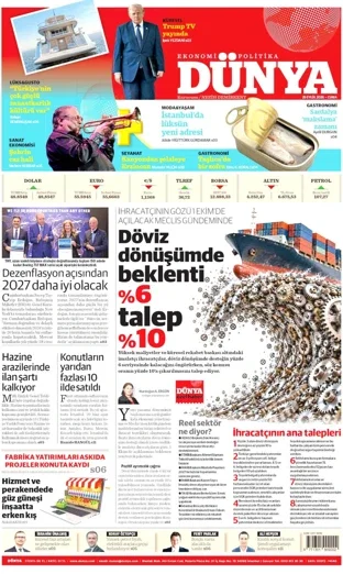 Dünya Gazetesi 25 Eylül 2026 günün manşeti