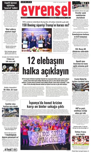Evrensel Gazetesi 25 Eylül 2026 günün manşeti