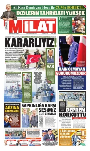 Milat Gazetesi 25 Eylül 2026 günün manşeti