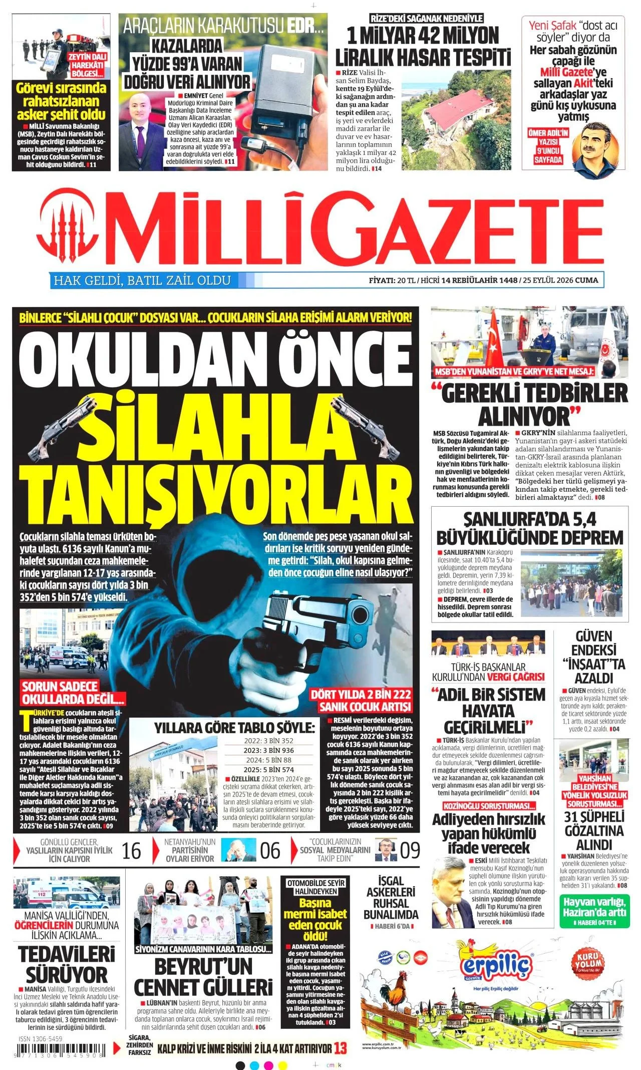 Milli Gazete - 25 Eylül 2026 günün manşeti