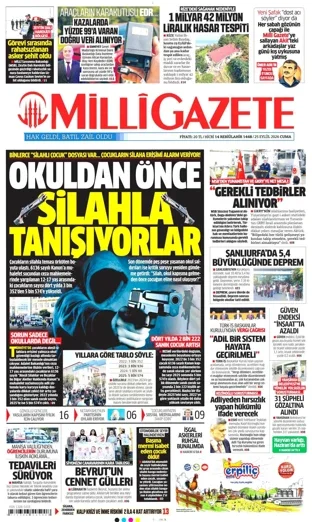 Milli Gazete 25 Eylül 2026 günün manşeti
