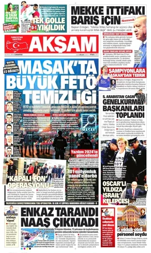 Akşam Gazetesi 26 Eylül 2026 günün manşeti