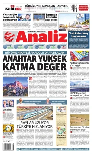 Analiz Gazetesi 26 Eylül 2026 günün manşeti