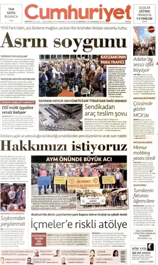 Cumhuriyet Gazetesi 26 Eylül 2026 günün manşeti