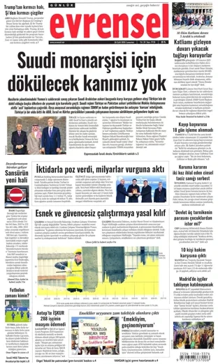 Evrensel Gazetesi 26 Eylül 2026 günün manşeti