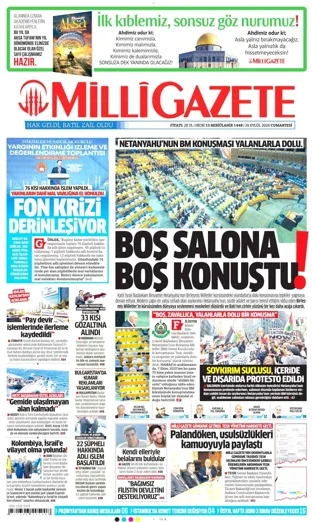 Milli Gazete 26 Eylül 2026 günün manşeti