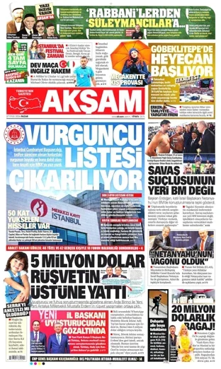 Akşam Gazetesi 27 Eylül 2026 günün manşeti