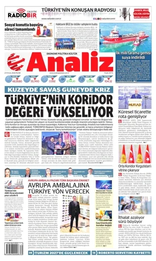 Analiz Gazetesi 27 Eylül 2026 günün manşeti