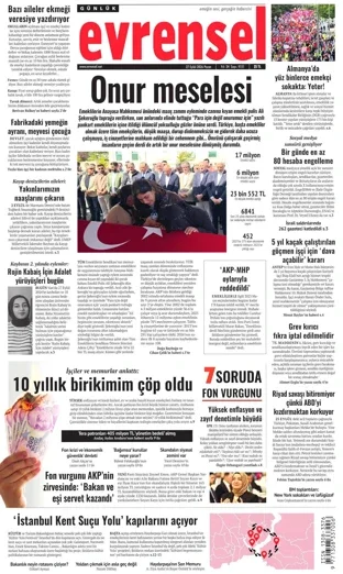 Evrensel Gazetesi 27 Eylül 2026 günün manşeti