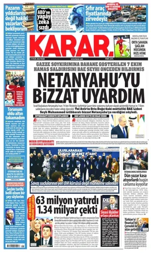 Karar Gazetesi 27 Eylül 2026 günün manşeti