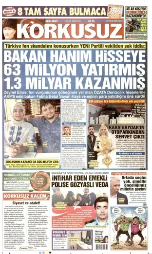 Korkusuz Gazetesi 27 Eylül 2026 günün manşeti