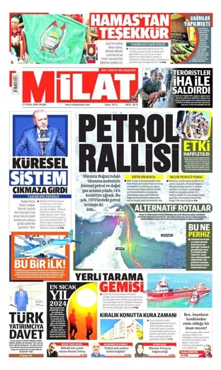 Milat Gazetesi 27 Eylül 2026 günün manşeti