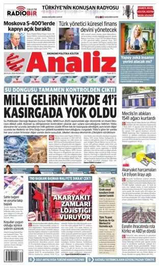 Analiz Gazetesi 28 Eylül 2026 günün manşeti
