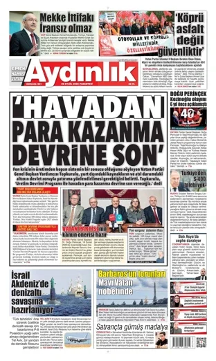 Aydınlık Gazetesi 28 Eylül 2026 günün manşeti