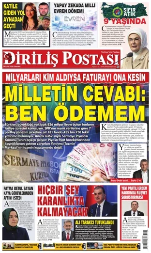 Diriliş Postası Gazetesi 28 Eylül 2026 günün manşeti