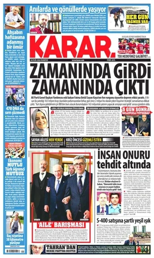 Karar Gazetesi 28 Eylül 2026 günün manşeti