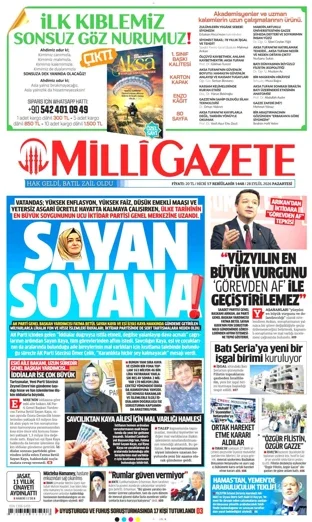 Milli Gazete 28 Eylül 2026 günün manşeti