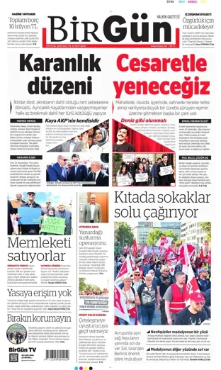 Birgün Gazetesi 29 Eylül 2026 günün manşeti