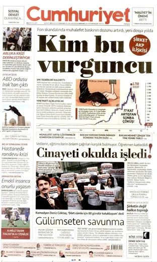 Cumhuriyet Gazetesi 29 Eylül 2026 günün manşeti
