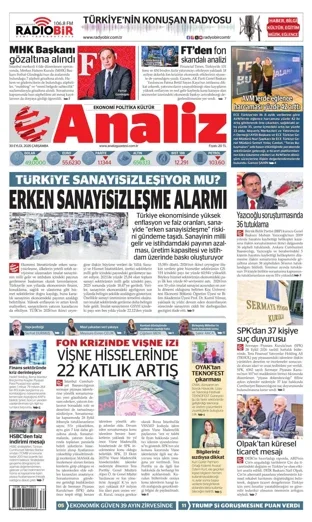 Analiz Gazetesi 30 Eylül 2026 günün manşeti