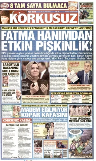 Korkusuz Gazetesi 30 Eylül 2026 günün manşeti