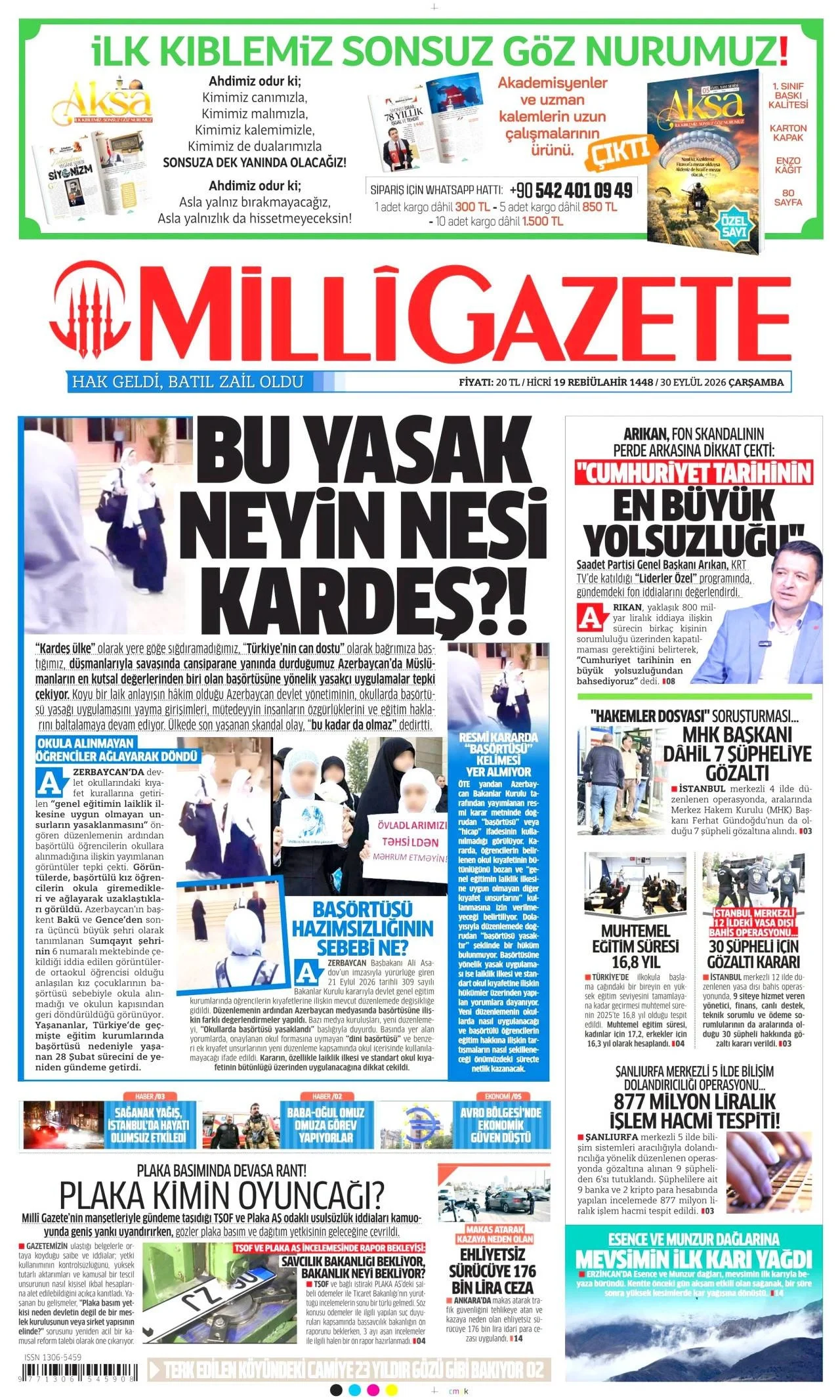 Milli Gazete - 30 Eylül 2026 günün manşeti