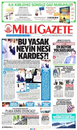 Milli Gazete 30 Eylül 2026 günün manşeti