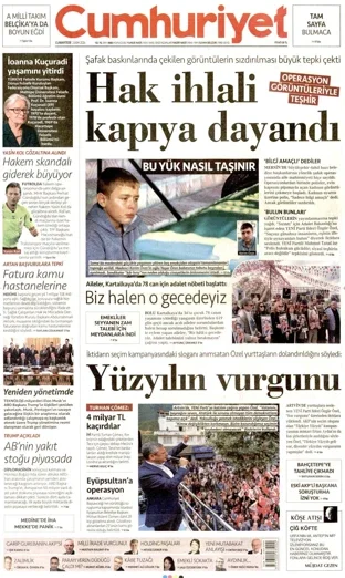 Cumhuriyet Gazetesi 3 Ekim 2026 günün manşeti