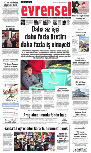 Evrensel Gazetesi 3 Ekim 2026 günün manşeti