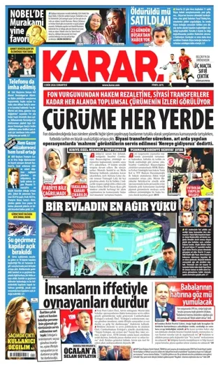 Karar Gazetesi 3 Ekim 2026 günün manşeti