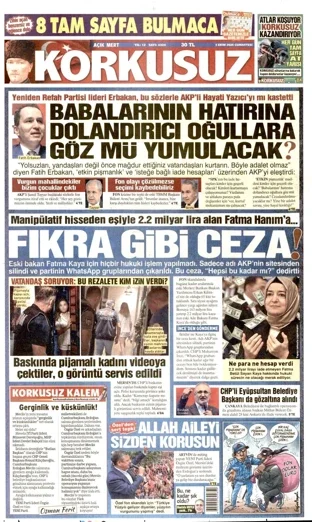 Korkusuz Gazetesi 3 Ekim 2026 günün manşeti