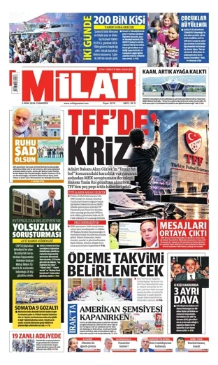 Milat Gazetesi 3 Ekim 2026 günün manşeti