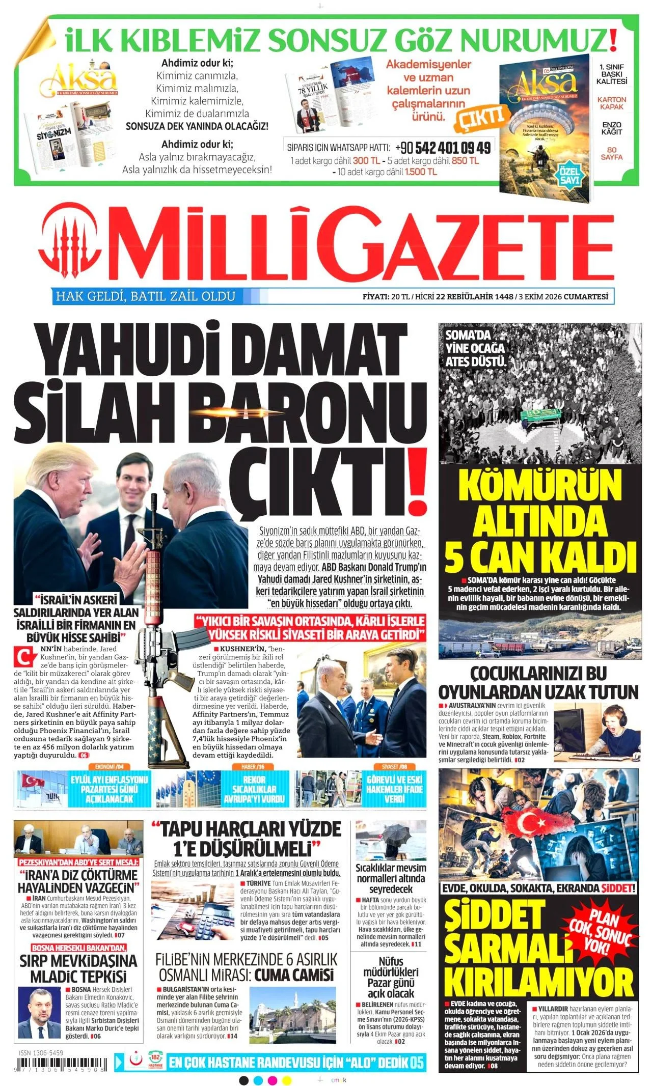 Milli Gazete - 3 Ekim 2026 günün manşeti