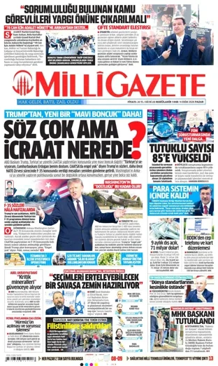 Milli Gazete 4 Ekim 2026 günün manşeti