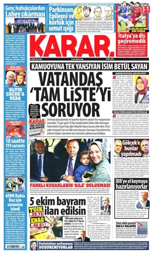 Karar Gazetesi 6 Ekim 2026 günün manşeti
