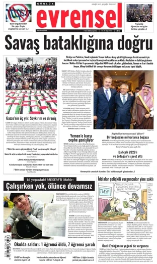 Evrensel Gazetesi 7 Ekim 2026 günün manşeti