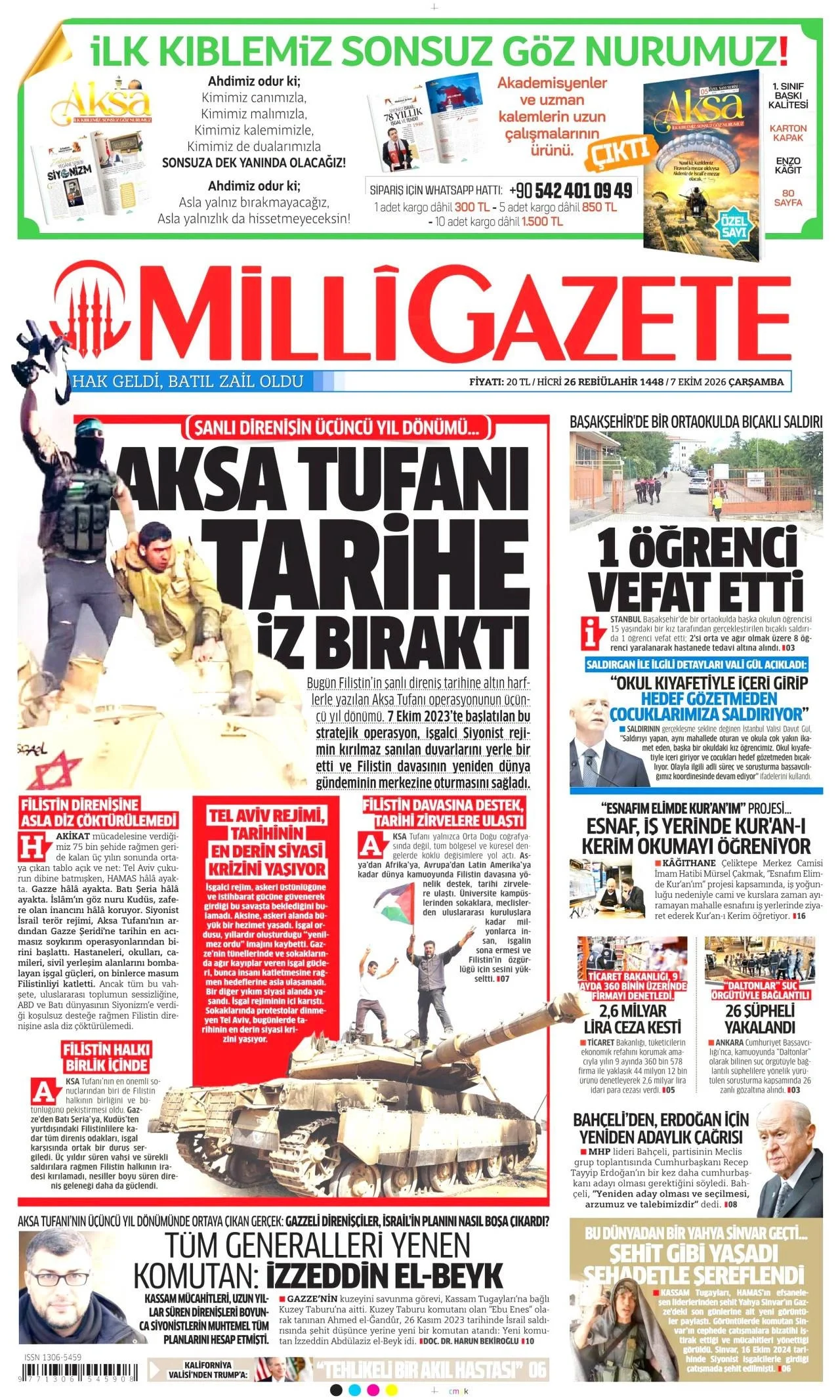 Milli Gazete - 7 Ekim 2026 günün manşeti