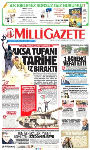 Milli Gazete 7 Ekim 2026 günün manşeti