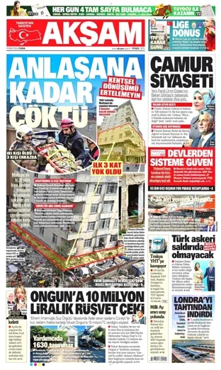 Akşam Gazetesi 9 Ekim 2026 günün manşeti