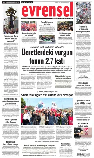 Evrensel Gazetesi 9 Ekim 2026 günün manşeti