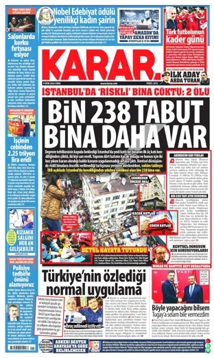 Karar Gazetesi 9 Ekim 2026 günün manşeti