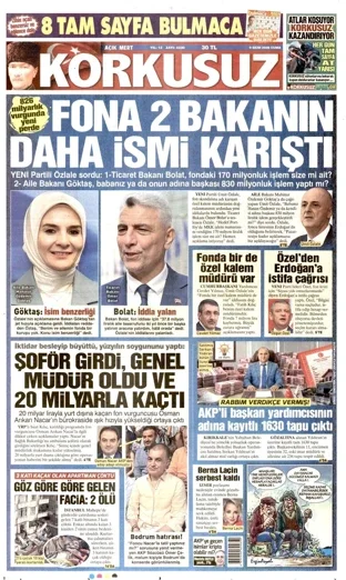 Korkusuz Gazetesi 9 Ekim 2026 günün manşeti