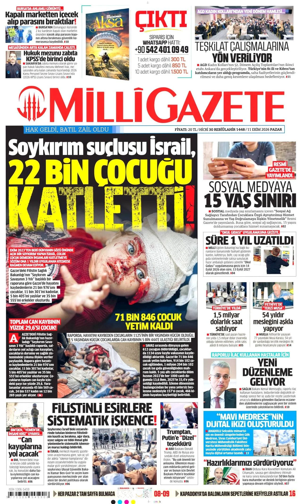 Milli Gazete - 11 Ekim 2026 günün manşeti
