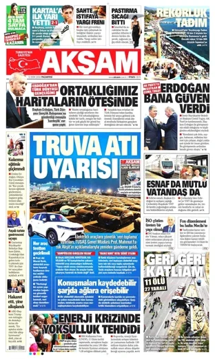 Akşam Gazetesi 12 Ekim 2026 günün manşeti