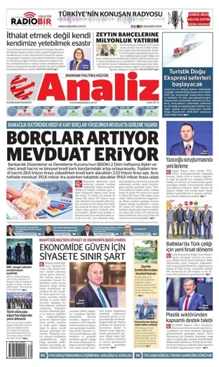 Analiz Gazetesi 12 Ekim 2026 günün manşeti